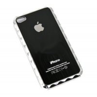 Защитная крышка для iPhone 4/4S фигурный хром + металл (Черный) (упаковка прозрачный бокс)