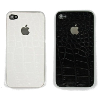 Задняя крышка для iPhone 4S текстура (Кожа крокодила черная) (упаковка прозрачный бокс)