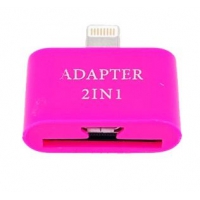 Переходник 2 в 1 "LP" для Apple с 30 pin/micro USB на 8 pin lighting (розовый/европакет)