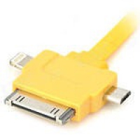 USB Дата-кабель 3 в 1 (micro USB/Apple 30pin/Apple 8pin/LED индикатор) (плоский желтый/европакет)