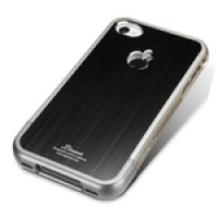 Защитная крышка для iPhone 4S глянцевый пластик + металл (Черный) (упаковка прозрачный бокс)