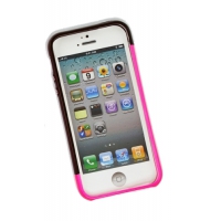 Bumper для iPhone 5 "LF" (пластик/розовый/черный/упаковка прозрачный бокс)