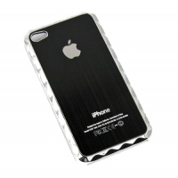 Задняя крышка для iPhone 4S металл с рамкой (Черный) (упаковка прозрачный бокс)