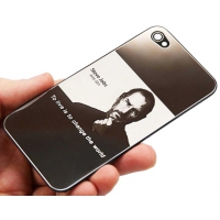 Задняя крышка для iPhone 4 Steve Jobs (Черный/серебро) (упаковка прозрачный бокс)