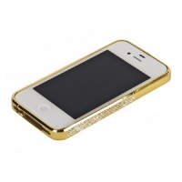 Bumper со стразами для iPhone 4/4S металл (золото)