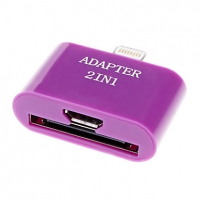 Переходник 2 в 1 "LP" для Apple с 30 pin/micro USB на 8 pin lighting (сиреневый/европакет)