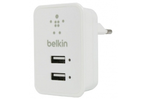 СЗУ "Belkin" 2,1A (F8J053ettWHT) с двумя USB выходами + кабель Apple 8 pin (белый) 