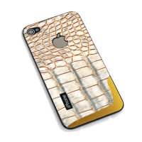 Задняя крышка для iPhone 4S текстура (Кожа крокодила золотая) (упаковка прозрачный бокс)
