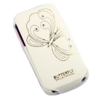 Чехол для iPhone 4/4S "FIGO" раскладной кожа с пресс рисунком бабочка (белый)