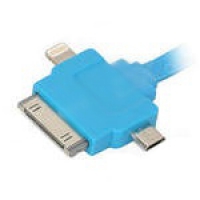 USB Дата-кабель 3 в 1 (micro USB/Apple 30pin/Apple 8pin/LED индикатор) (плоский синий/европакет)