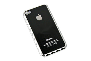 Защитная крышка для iPhone 4/4S фигурный хром + металл (Черный) (упаковка прозрачный бокс)