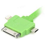 USB Дата-кабель 3 в 1 (micro USB/Apple 30pin/Apple 8pin/LED индикатор) (плоский зеленый/европакет)