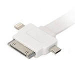 USB Дата-кабель 3 в 1 (micro USB/Apple 30pin/Apple 8pin/LED индикатор) (плоский белый/европакет)