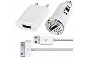 Набор 3 в 1 для iPhone USB Power Adapter (MB352LL/B) сеть/авто/кабель (прозрачный бокс)