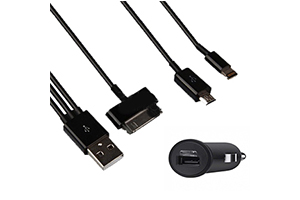 АЗУ "Car-Charger" 4 в 1 1000мА (Apple 8 pin, Apple 30 pin, Samsung Tab, Micro USB) (черный/блистер)