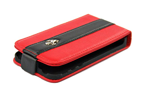 Чехол раскладной для iPhone 4/4S "Ferrari" (кожа/красный с черной полосой/блистер)