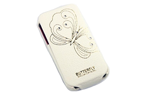 Чехол для iPhone 4/4S "FIGO" раскладной кожа с пресс рисунком бабочка (белый)