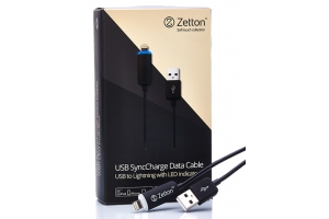 USB кабель передачи данных с LED индикатором процесса заряда разъем Apple 8 pin (Zetton ZTUSB1LA8)